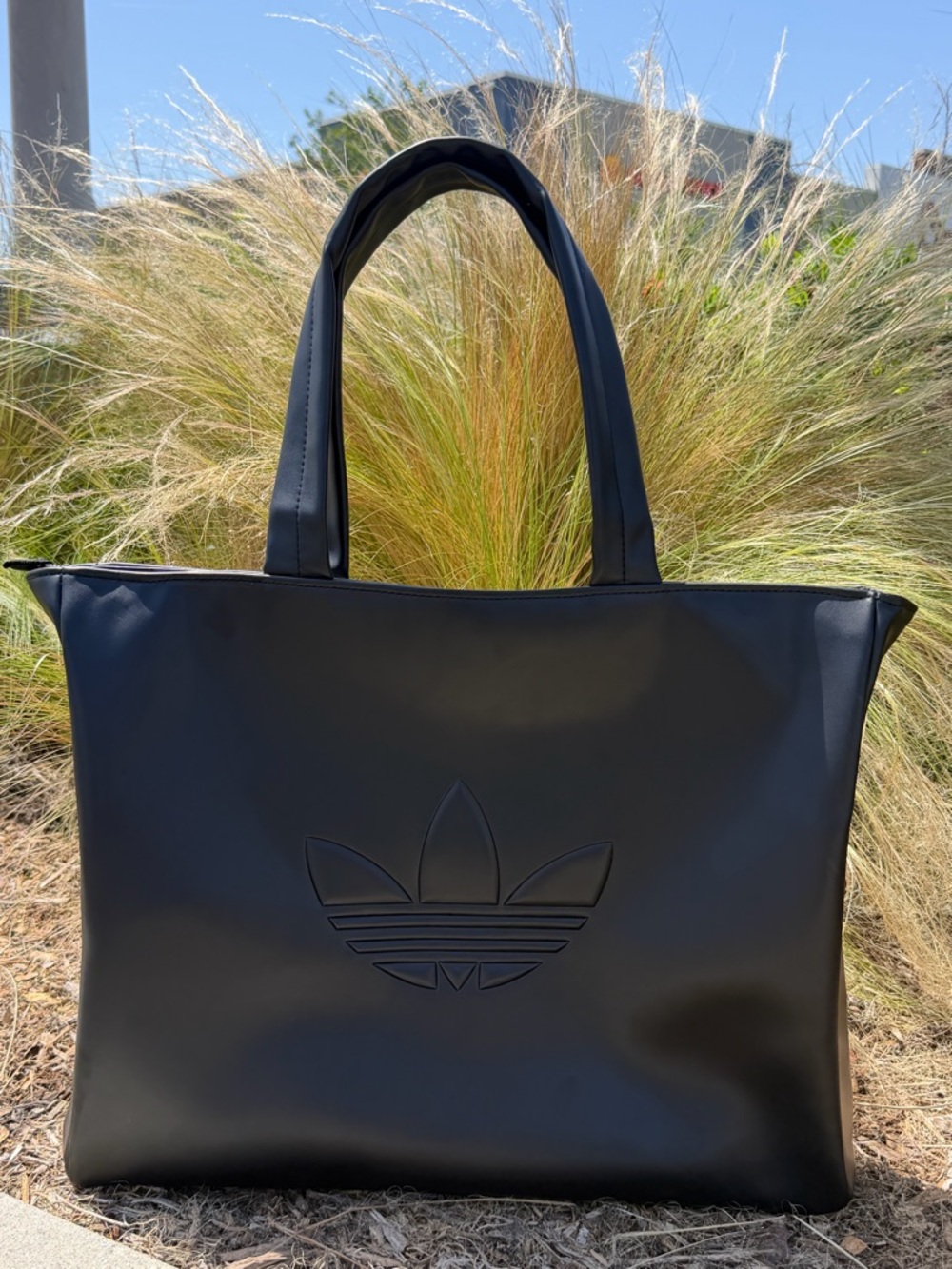 adidas Black Embossed Trefoil Shopper Tote